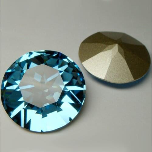 8pcs 1201 Round Cabochon Chaton 27mm Aqaumarine Large Sew On Stone With Setting Fancy Rhinestone Crystal DIY Garment Decorations