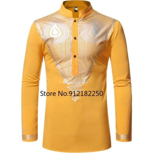 White African Dress Shirt Men Hip Hop Dashiki Robe Africaine Streetwear Men African Clothes Slim Fit Long Sleeve Shirt Male XXL