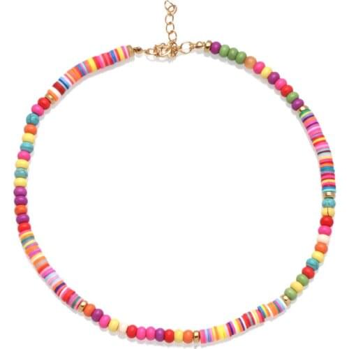 Boho Multicolor 5mm Polymer Clay Heishi Record Beads Natural Stone Choker Women Girl 2020 New Fashion Summer Beach Suf Necklace