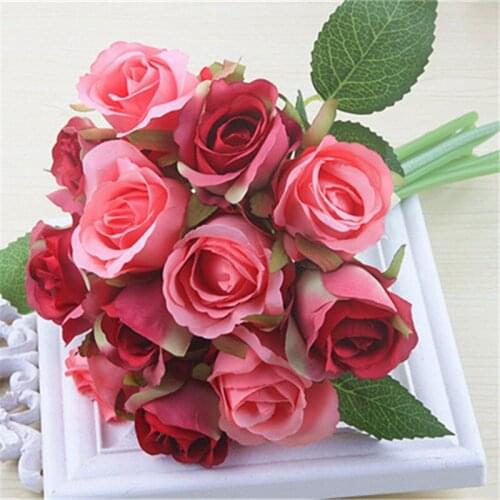 12 heads Flower Bouquet Silk Rose Flower Bouquet Bridesmaids Bouquet Artificial Flower Bouquets Silk Roses