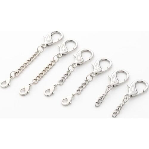 Silver Plated Extension Tail Chain Stainless Steel Lobster Clasp Connector DIY Jewelry Making Bracelet Necklace 20pcs