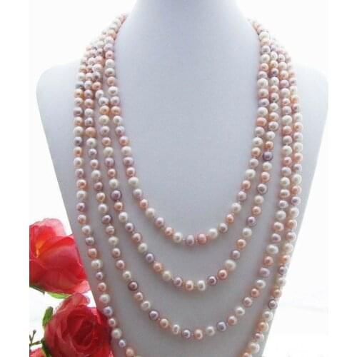 Long 100'' Natural 7-8mm South Sea Multi-color Pearl Necklace