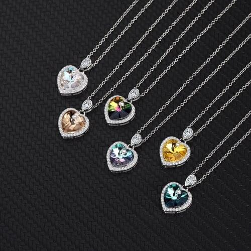 European And American Ocean Heart-shaped Austrian Crystal Necklace Female S925 Sterling Silver Fashion Simple Pendant