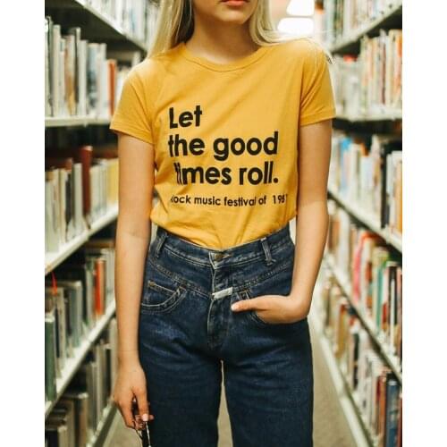 Let The Good Times Roll Letter Printed T-Shirt Street Style Vintage Fashion Short Sleeves Hipsters grunge tumblr art party shirt