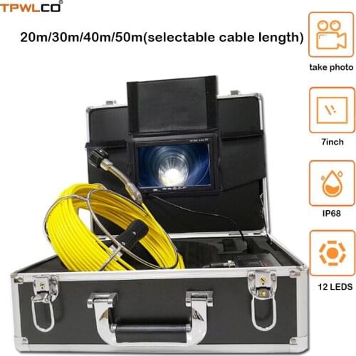 20-50m Cable IP68 Waterproof Pipeline Sewer Drain Camera 23mm 7" TFT LCD Video Pipe Inspection Equipment System DVR Function