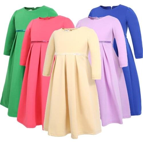 3PCS Muslim Child Girls Chiffon Hijab+Bow +Dress Islamic Arab Abaya Kids Ramadan Long Sleeve Middle East Dresses Abaya Fashion