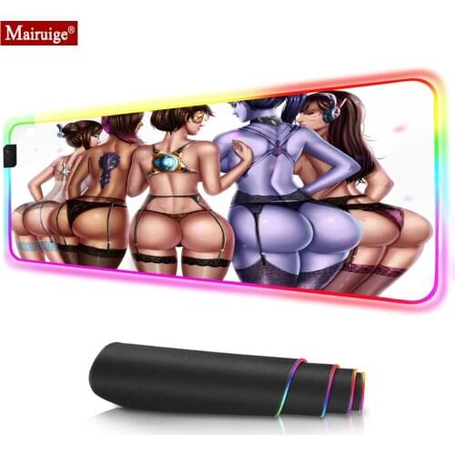 Anime Big Ass Hips Girl Sexy Bikini LED Mousepad RGB Glow Colorful Large Mouse Pad XXL Gamer Desk Mat for Laptop Table Pads