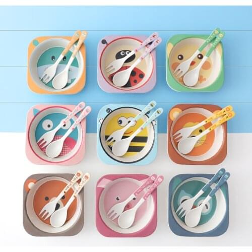 Creative Bamboo Fiber Tableware Baby Bowl Cartoon Cute Eating Rice With Fork Spoon Portable Food Supplement Children Fruit Bowls