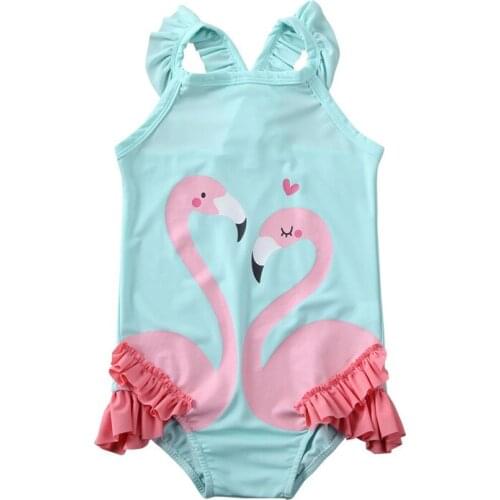 1-6 Years Kids Baby Girls Swimsuit Cute Flamingo Print Swimwear For Girls One Piece Children Girls Swimming Suit Beachwear