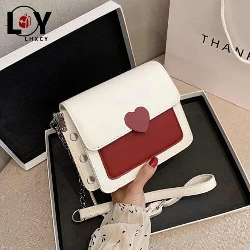 LHXCY High Quality Love Buckle White Crossbody Bag Korean Style Clamshell Pu Leather Purses And Handbags Simple Designer Handbag