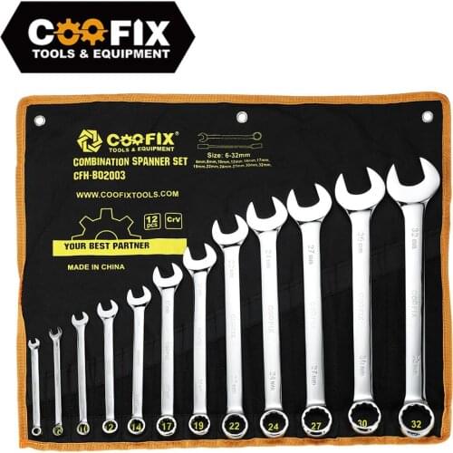 COOFIX 12PCS Metric Wrench Set Automatic Industrial Ratchet Combination Wrench Set Torque and Socket Wrench Tools