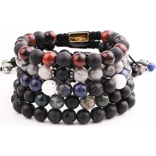 New Design Natural Stone Lava Beads Custom Macrame Bracelet Men Jewelry Gift