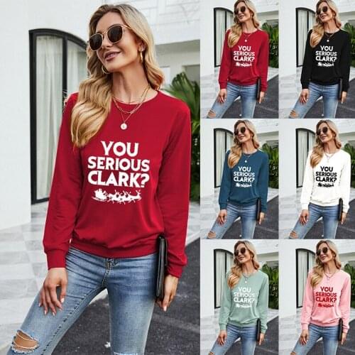 Autumn and winter Christmas theme simple letter printing lady leisure and comfortable round collar long sleeve clothing