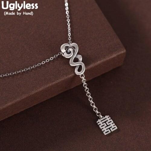 Uglyless Thai Silver Ethnic Lucky Cloud Pendants Necklaces NO Chains Double Happy XI Tassel Pendant Real 925 Silver Retro Jewels
