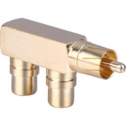 ALLOYSEED Gold Plated RCA Audio Splitter Plug Male to 2 RCA Female Right Angle Audio Plug Splitter Adapter Converter Connector