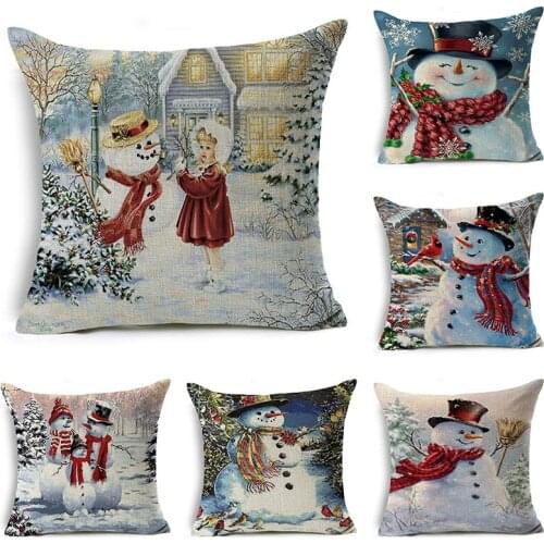 Happy New Year 2021 Merry Christmas Decorations For Home Santa Claus Snowman Elk Style Cushion Cover 45x45cm For Sofa Car Seat