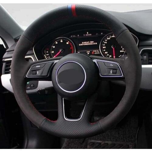 DIY Black Suede Genuine Leather Car Steering Wheel Cover For Audi A4 (B9) Avant A5 (F5) Q2 A1 (8X) Sportback A3 (8V)