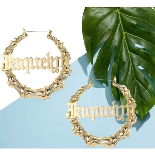 Earrings with Personalized Name Multiple Color and Size Bamboo Hoop EarringStainless Steel Custom Women jewelry free shipping