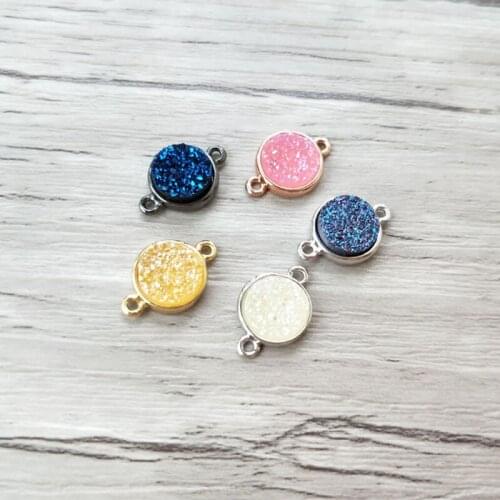10Pieces Mix Color Natural druse geode Quartz Titanium Stone charm connector Double Bail DIY Making Bracelet women Jewelry CT444
