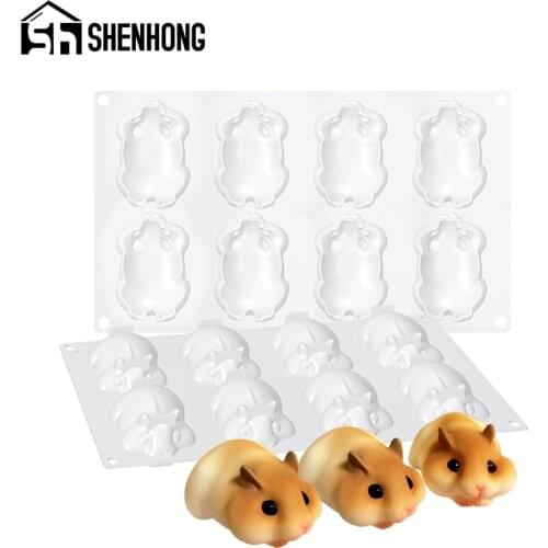 SHENHONG 8 Cavity Silicone Cake Mold Rat Shape Mousse Dessert Mould Mouse Muffin Pastry Pan Baking Tools Sweety Decorating Tray
