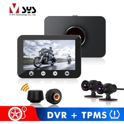 VSYS Tire Pressure Monitoring System + Dual 1080P Motorcycle DVR Dash Cam Waterproof WiFi Camera Recorder Voltmeter Odometer