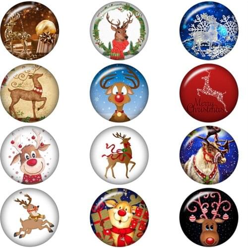 50PCS Mixed Glass Snap Button Jewelry Christmas Deer For DIY 18MM Button Snap Bracelet Necklace Jewelry