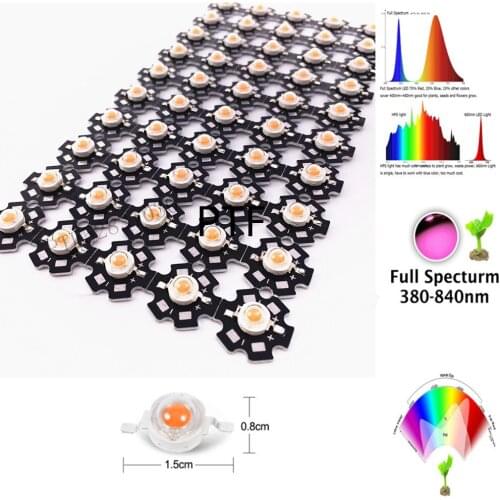 100pcs/lot 3W 45mil 380nm-840nm 3.2-3.6v 700mA Full Spectrum LED Grow Light Diodes For Plant Grow with 20mm Black PCB star