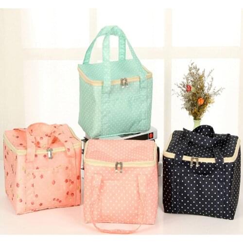 Hot Lunch Bag Insulated Cold Dot Print Picnic Carry Case Thermal Portable Lunch Box Bento Pouch Lunch Container Food Storage Bag