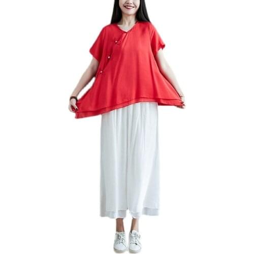 2021 Traditional Chinese Top Short Sleeves Hanfu Clothes Oriental Clothing Traditional Chinese Linen Blouse For Women 12199