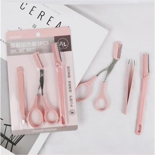 3pcs/set Portable Eyebrow Trimmer Kit Eyebrow Razor Set Eyebrow Scissors Comb Eye Brow Shaper Shaver Face Razor for Women Makeup