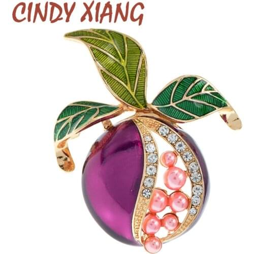 CINDY XIANG New Enamel Fruit Brooch Pins For Girls And Women Party Sweater Suit Scarf Rhinestone Pomegranate Brooches Jewelry