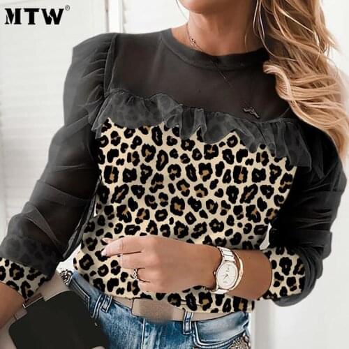 Women Patchwork Beaded Sheer Mesh Blouses Shirts Elegant Hollow Out Office Blouses 2021 Spring Puff Long Sleeve Ruffle Tops