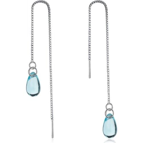 Artificial Blue Crystal Water Drop Earrings For Women 925 sterling silver Long Tassel Earrings Jewelry boucle d'oreille
