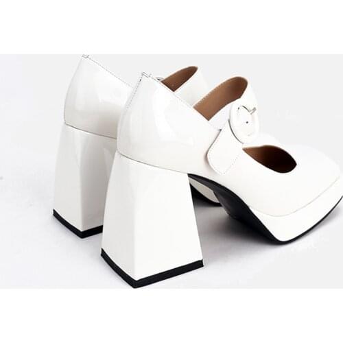 MUMANI Woman‘s 2021 New Mary Janes Shoes Genuine Leather High Heels Platform Thick Heel Pumps Retro Square Toe Lady Footwear