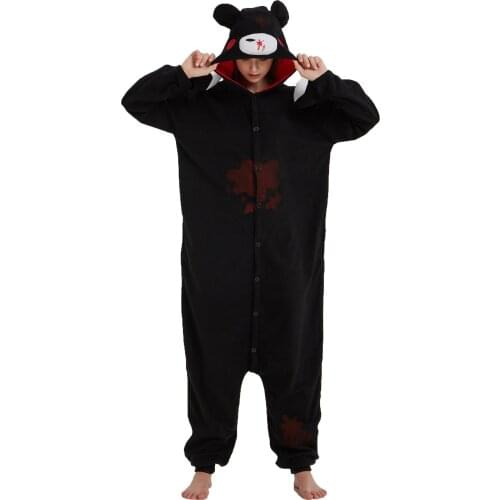 Women Black Gloomy Bear Onesies Winter Unisex Animal Cartoon Onesies Nightwear Anime Costumes Adults Fleece Pajamas Jumpsuits