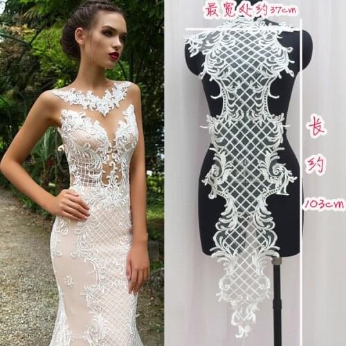 1Piece Long High Quality Rayon Soft Mesh European Sequin Wedding Lace Flower Pieces Embroidered Lace Applique DIY Lace Patch