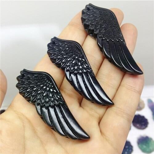 Beautiful crystal carvings natural obsidian quartz angel wings Necklace Pendant Amulet Jade Pendant Fine Jewelry 1pcs