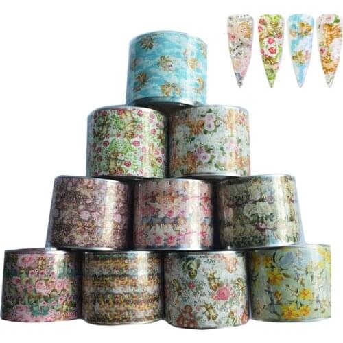 10Roll Angel Nail Sticker Slider Water Transfer Decal Foils Set 50M*4CM Flower Acrylic Designs Nail Art Decoration Manicure Tool
