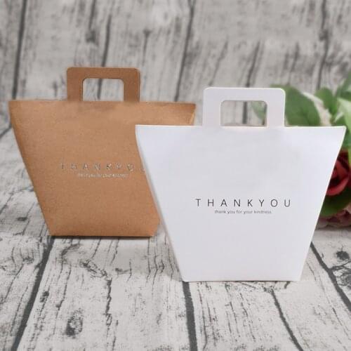 10pcs Thank You Gift Bag Candy Kraft Paper Packaging Wedding Dragee Gift Box Cake Baby Shower Paper Bags with Handles