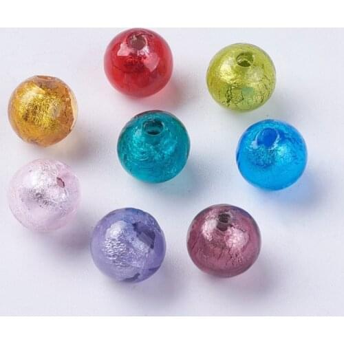 10pcs 9.5~10mm Handmade Foil Lampwork Round Beads for jewelry making bracelet necklace Decorate accessories F70