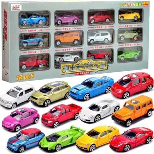 12pcs/set 1:64 Scale Metal Alloy Mini Auto Car Model Diecasts Vehicles Model Toys For Sons Children Kids Gifts Collections