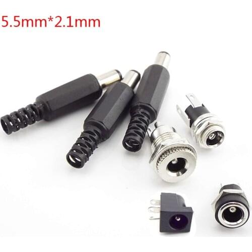 12V Plastic Male Plugs 5.5 x 2.1 mm DC Power Socket Female Jack Screw Nut Panel Mount Connector Adapter CCTV LED Strip