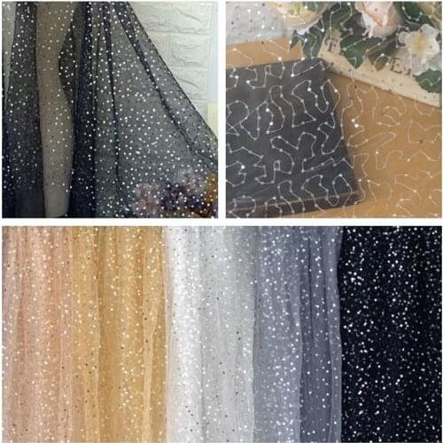 150cm wide Black Mesh Fabric Sequins Net Wedding Dress Lace Embroidery Clothing Fabric Background Cloth Puff Skirt Handmade DIY