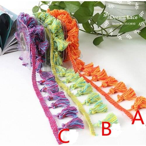2Yards/Lot 4cmWidth Tassel Fringe Cotton Ethnic Lace Trim Ribbon Sewing Latin Dress Stage Garment Curtain DIY Accessories