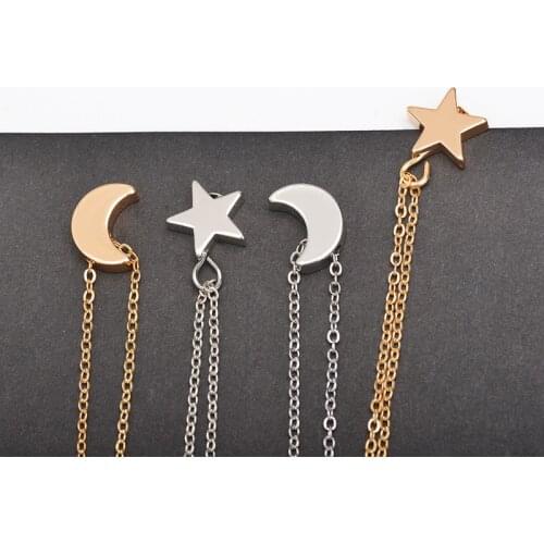 2020 Hot Sale Metal Star Moon Pendant Necklace for Women Girls Gold Silver Color Alloy Geometric Chokers Necklaces Elegant Gift