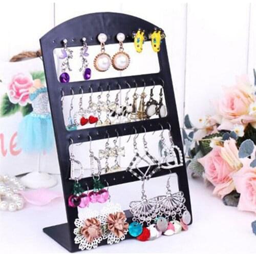 48 Holes Jewelry Organizer Stand Black Plastic Earring Holder Pesentoir Fashion Earrings Display Rack Etagere 2018 Hot Sales