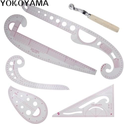 YOKOYAMA 5Pcs Multi-Function Cutting Ruler Clothing Sample Cutting Metric Yardstick Ruler Rotary Cutter Wheel Cut Sewing Tools