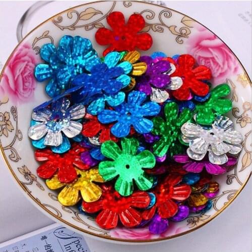 500pcs/lot Flower Sequins 24mm PVC Sequin Decoration Sewing DIY Mix Laser Colors Confetti Spangles