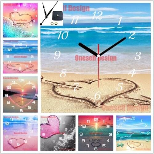 Diamond art kit clock diamond painting 5d with clock beach heart 5d diamond mosaic sale beach heart decor home wall sticker