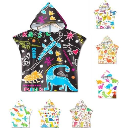 Free shipping Novelty Gift Cute Dinosaurs Print Microfiber Baby Kids Children Hooded Towel Pool Bath Beach Towel Poncho Cape